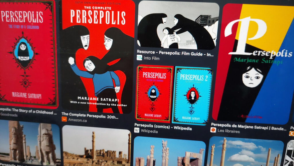 Images de Persepolis sur un écran d'ordinateeur