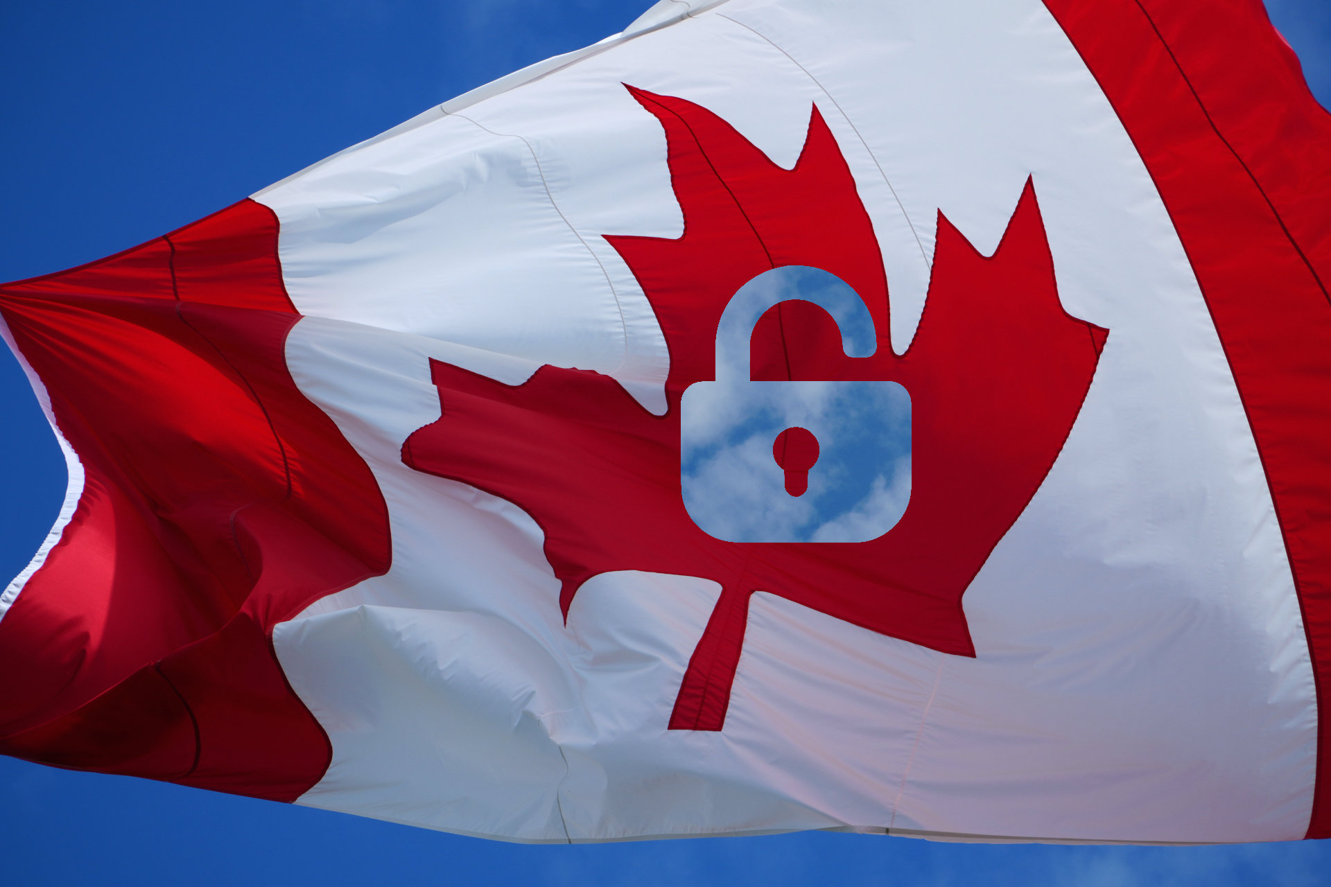 Drapeau du Canada avec un cadenas sur la feuille d'érable