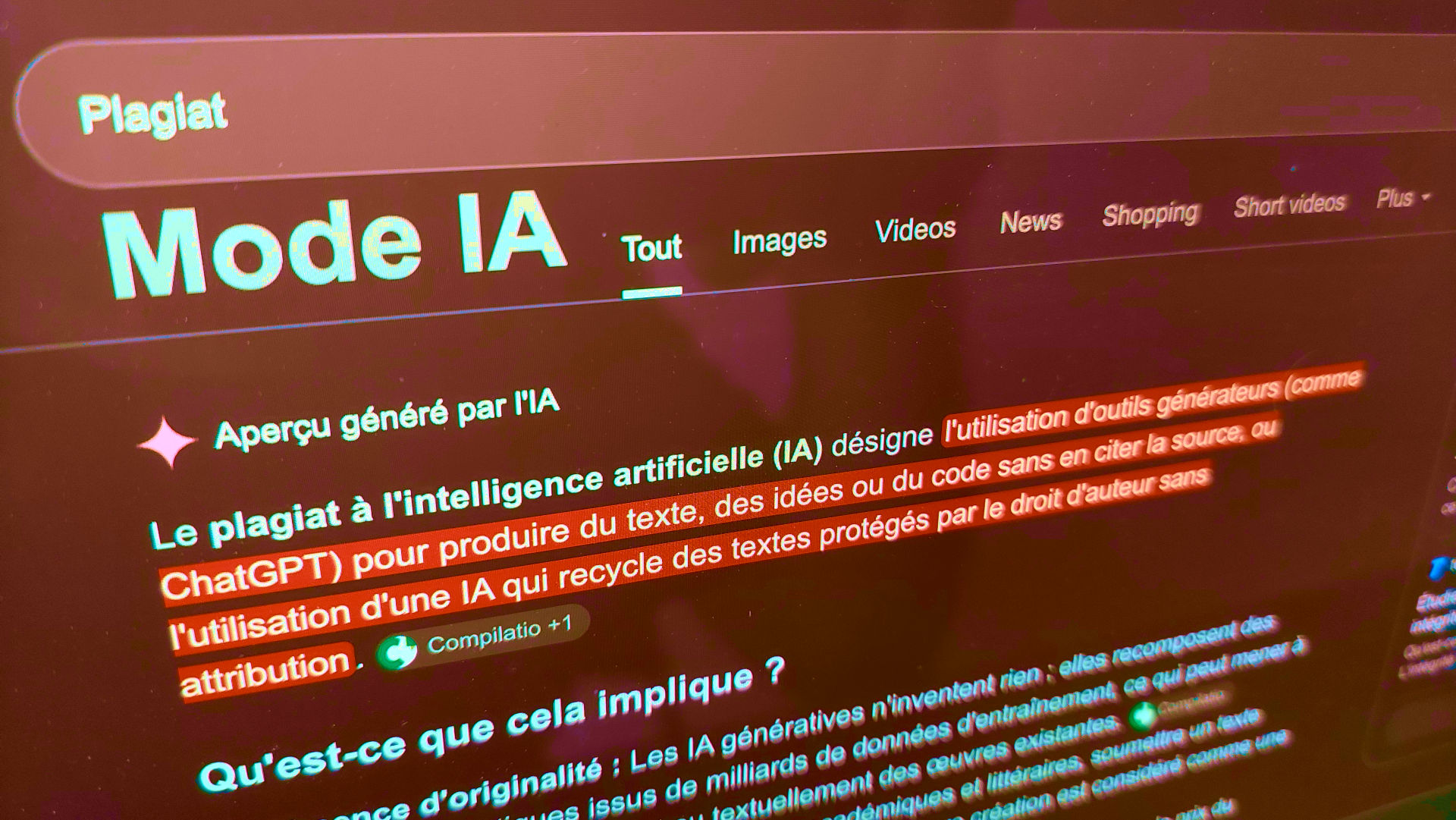 Plagiat avec IA recherche avecl'IA
